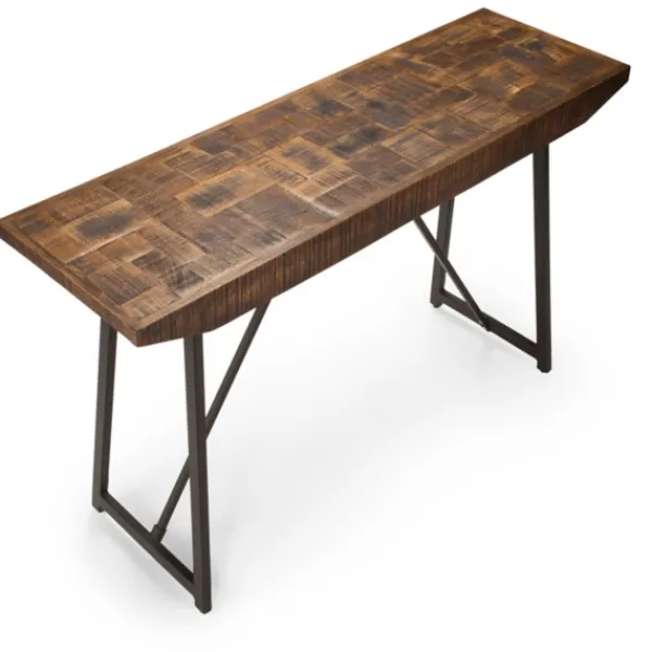 Console Tables-Kirkland's Home Mango Wood Willow Parquet Sofa Table Tan