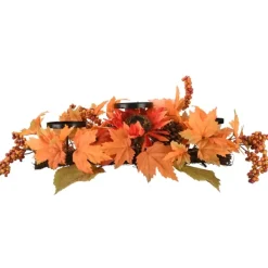 Arrangements & Greenery-Kirkland's Home Maple Leaf Candleholder Centerpiece Orange/Black