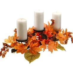 Arrangements & Greenery-Kirkland's Home Maple Leaf Candleholder Centerpiece Orange/Black