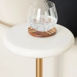 Accent & End Tables-Kirkland's Home Marble And Gold Base Cocktail Table White