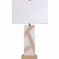 Table Lamps-Kirkland's Home Marble Carved Lines Table Lamp White