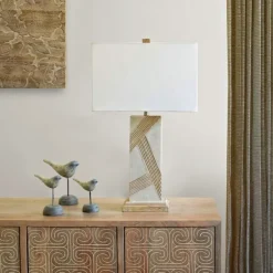 Table Lamps-Kirkland's Home Marble Carved Lines Table Lamp White