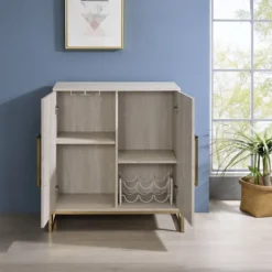 Cabinets & Sideboards-Kirkland's Home Marble Finish Gold Handle Storage Cabinet