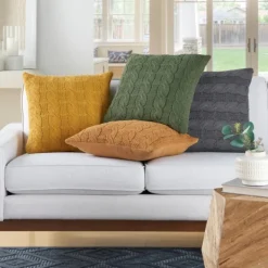 Pillows-Kirkland's Home Marigold Cable Knit Throw Pillows, Set Of 2 Orange