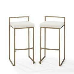 Bar Stools & Counter Height Stools-Kirkland's Home Marley Cream And Gold Bar Stools, Set Of 2 White