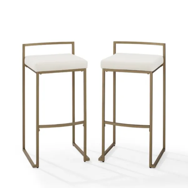 Bar Stools & Counter Height Stools-Kirkland's Home Marley Cream And Gold Bar Stools, Set Of 2 White