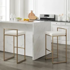 Bar Stools & Counter Height Stools-Kirkland's Home Marley Cream And Gold Bar Stools, Set Of 2 White
