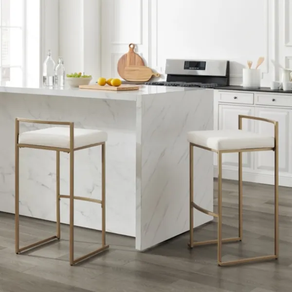 Bar Stools & Counter Height Stools-Kirkland's Home Marley Cream And Gold Bar Stools, Set Of 2 White