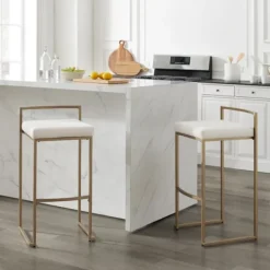 Bar Stools & Counter Height Stools-Kirkland's Home Marley Cream And Gold Bar Stools, Set Of 2 White