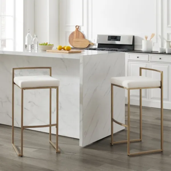 Bar Stools & Counter Height Stools-Kirkland's Home Marley Cream And Gold Bar Stools, Set Of 2 White