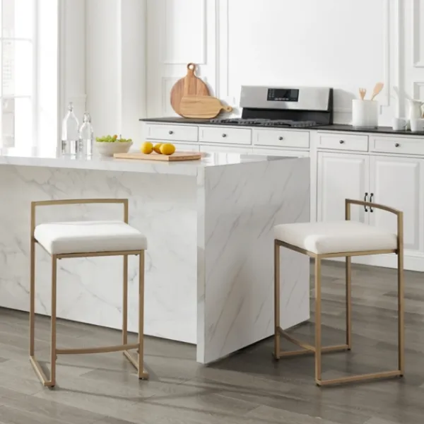 Bar Stools & Counter Height Stools-Kirkland's Home Marley Cream And Gold Counter Stools, Set Of 2 White