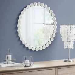 Decorative Mirrors-Kirkland's Home Marlowe White Beaded Round Wall Mirror, 27 In.