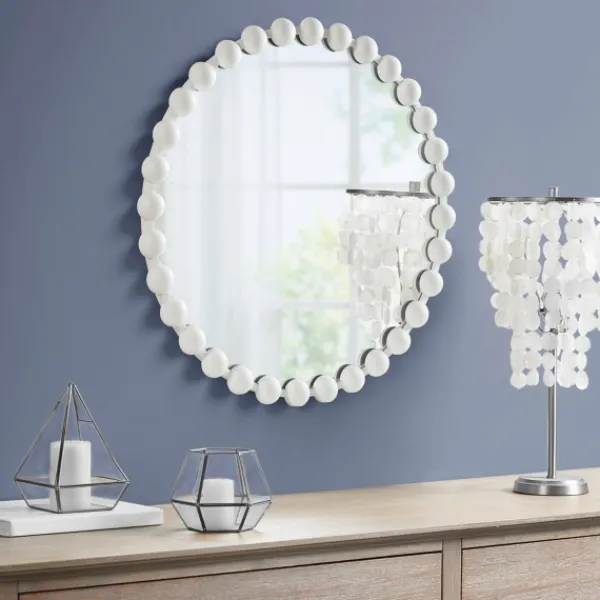 Decorative Mirrors-Kirkland's Home Marlowe White Beaded Round Wall Mirror, 27 In.