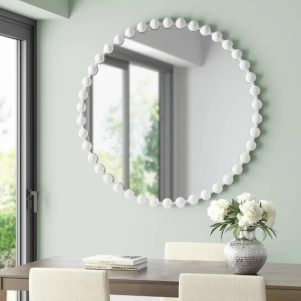 Decorative Mirrors-Kirkland's Home Marlowe White Beaded Round Wall Mirror, 36 In.