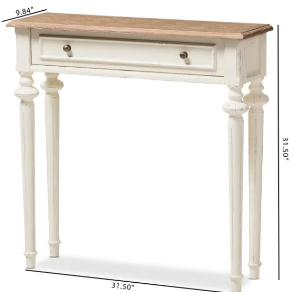 Console Tables-Kirkland's Home Marquetterie Whitewashed Oak Top Console Table