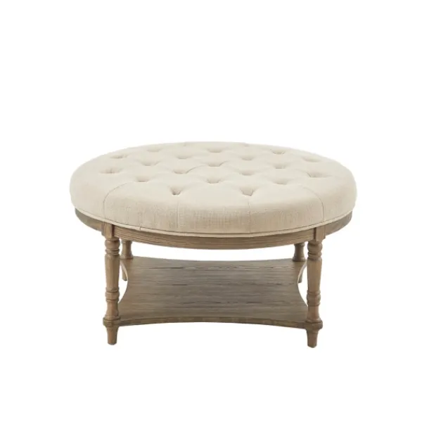 Benches & Ottomans-Kirkland's Home Martha Stewart Round Cream Ottoman With Shelf Ivory