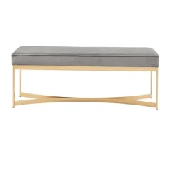 Entryway Furniture-Kirkland's Home Martha Stewart Upholstered Gold Metal Base Bench Gray