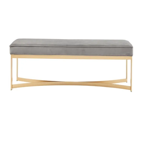 Entryway Furniture-Kirkland's Home Martha Stewart Upholstered Gold Metal Base Bench Gray
