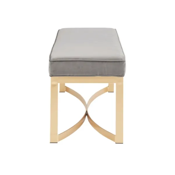 Entryway Furniture-Kirkland's Home Martha Stewart Upholstered Gold Metal Base Bench Gray
