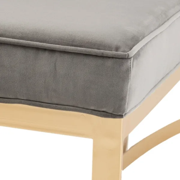 Entryway Furniture-Kirkland's Home Martha Stewart Upholstered Gold Metal Base Bench Gray