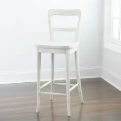 Bar Stools & Counter Height Stools-Kirkland's Home Martin Lime Wash Open Back Wood Bar Stool White