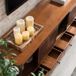 Tv Stands & Media Consoles-Kirkland's Home Martina Midcentury Woven Cane Media Cabinet Brown