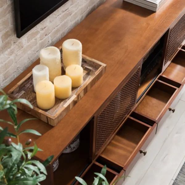 Tv Stands & Media Consoles-Kirkland's Home Martina Midcentury Woven Cane Media Cabinet Brown
