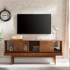 Tv Stands & Media Consoles-Kirkland's Home Martina Midcentury Woven Cane Media Cabinet Brown