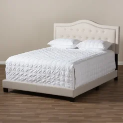 Beds & Headboards-Kirkland's Home Mary Beige Button Tufted Kind Bed Frame Ivory