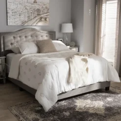 Beds & Headboards-Kirkland's Home Mary Light Button Tufted Full Bed Frame Gray