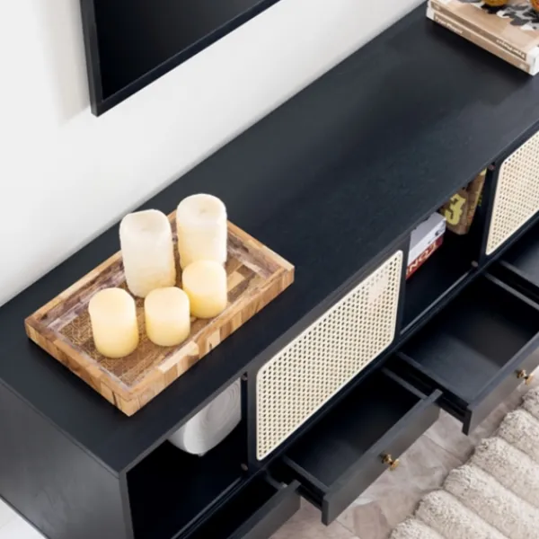 Tv Stands & Media Consoles-Kirkland's Home Matilda Midcentury Woven Cane Media Cabinet Black