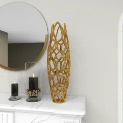 Vases-Kirkland's Home Matte Abstract Cylinder Vase Gold