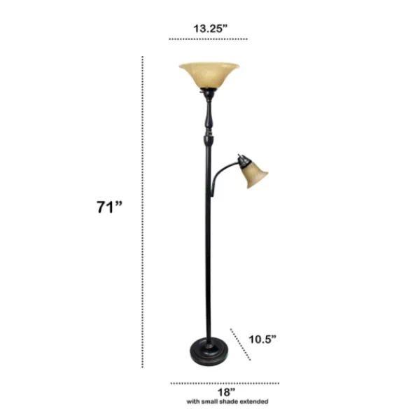 Floor Lamps-Kirkland's Home Matte Bronze And Amber Reading Arm Torchiere Tan