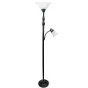 Floor Lamps-Kirkland's Home Matte Bronze And White Reading Arm Torchiere Brown