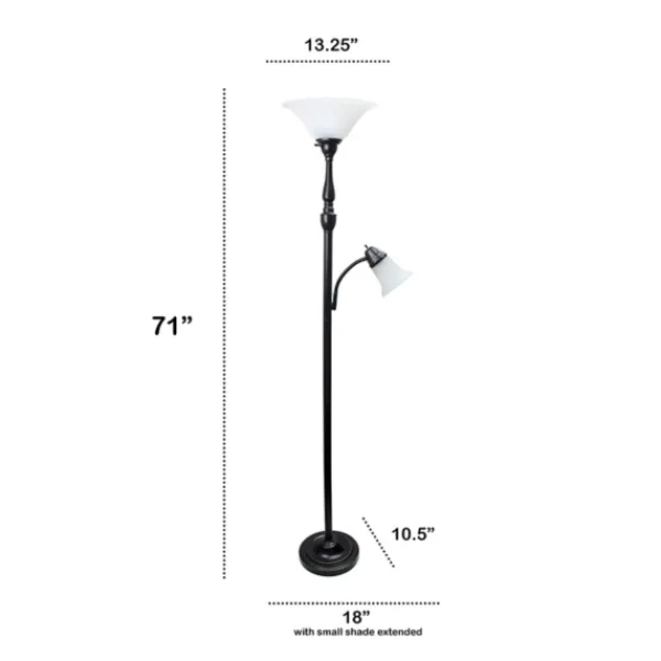 Floor Lamps-Kirkland's Home Matte Bronze And White Reading Arm Torchiere Brown