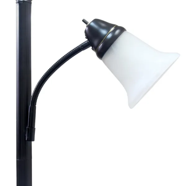 Floor Lamps-Kirkland's Home Matte Bronze And White Reading Arm Torchiere Brown