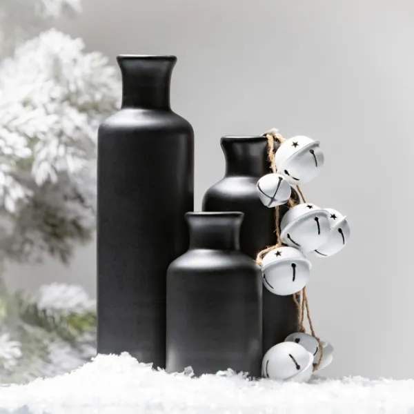 Vases-Kirkland's Home Matte Ceramic Vases, Set Of 3 Black