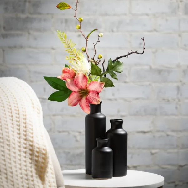 Vases-Kirkland's Home Matte Ceramic Vases, Set Of 3 Black