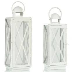 Lanterns-Kirkland's Home Matte Lattice Lanterns, Set Of 2 White