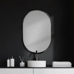 Decorative Mirrors-Kirkland's Home Matte Metal Frame Oval Wall Mirror Black