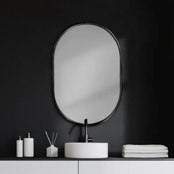 Decorative Mirrors-Kirkland's Home Matte Metal Frame Oval Wall Mirror Black