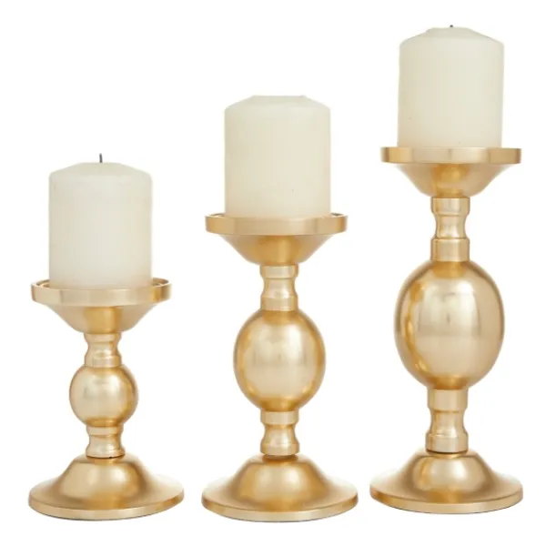 Candle Holders-Kirkland's Home Matte Metal 3-Pc. Pillar Candle Holder Set Gold