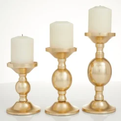 Candle Holders-Kirkland's Home Matte Metal 3-Pc. Pillar Candle Holder Set Gold
