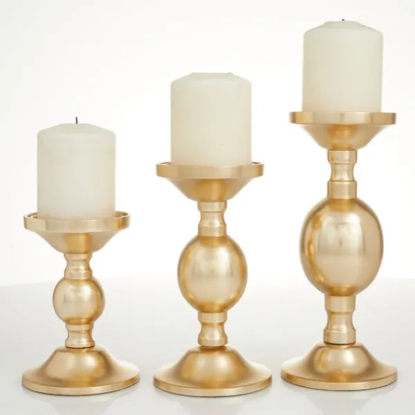 Candle Holders-Kirkland's Home Matte Metal 3-Pc. Pillar Candle Holder Set Gold