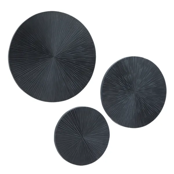 Wall Plaques-Kirkland's Home Matte Ribbed Sunburst Wall Plates, Set Of 3 Black