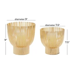 Candle Holders-Kirkland's Home Matte Straws 2-Pc. Votive Candle Holder Set Gold