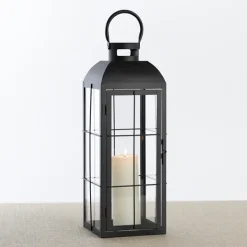 Lanterns-Kirkland's Home Matte Window Pane Lantern, 24 In. Black
