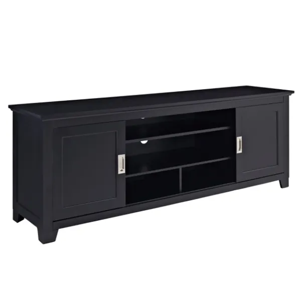 Tv Stands & Media Consoles-Kirkland's Home Matte Wood Sliding Doors Media Console Black