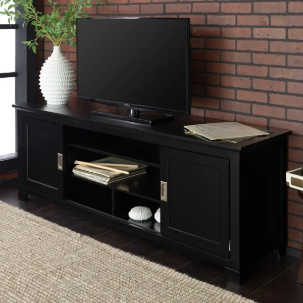 Tv Stands & Media Consoles-Kirkland's Home Matte Wood Sliding Doors Media Console Black