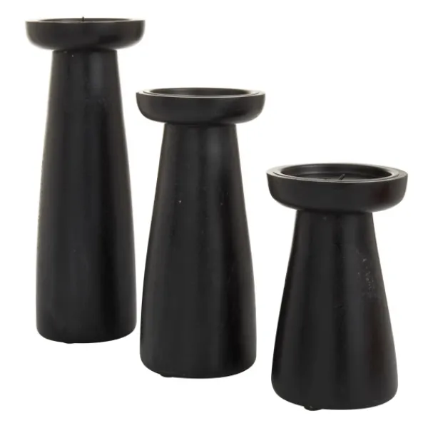 Candle Holders-Kirkland's Home Matte Wood T-Shape Candle Holders, Set Of 3 Black